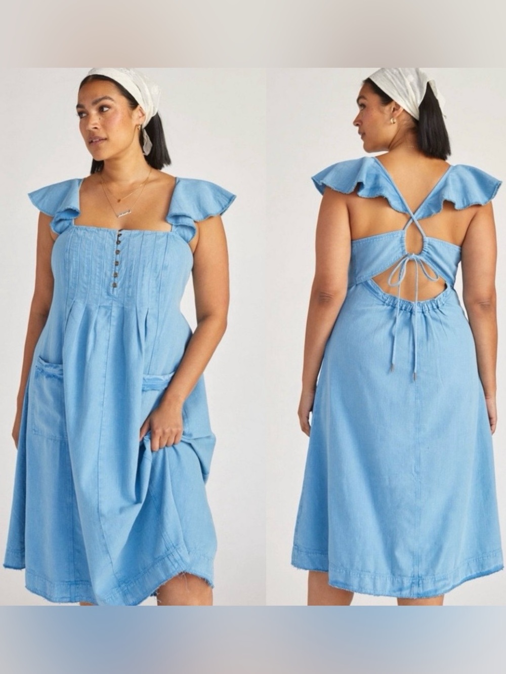 Anthropologie Pilcro Flutter Sleeve Denim Midi Dress